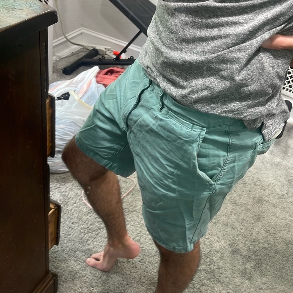 Teal H&M  L.O.G.G. 8” inseam shorts